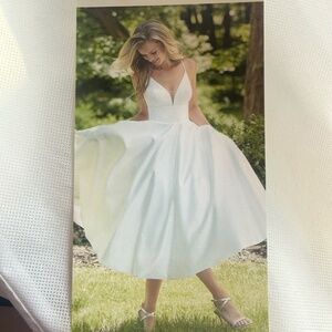 Designer Wedding Dress - Morilee | Tea Length Satin A-Line | Size US 12